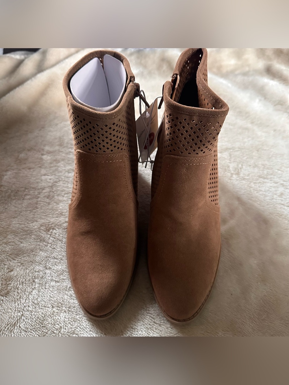 Universal Thread Perforated Suede Ankle Booties - Tan/Brown Size 6.5
